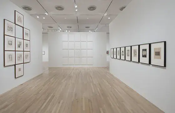 Installation view of Zarina: Paper Like Skin, reviewed by Frieze in 2013