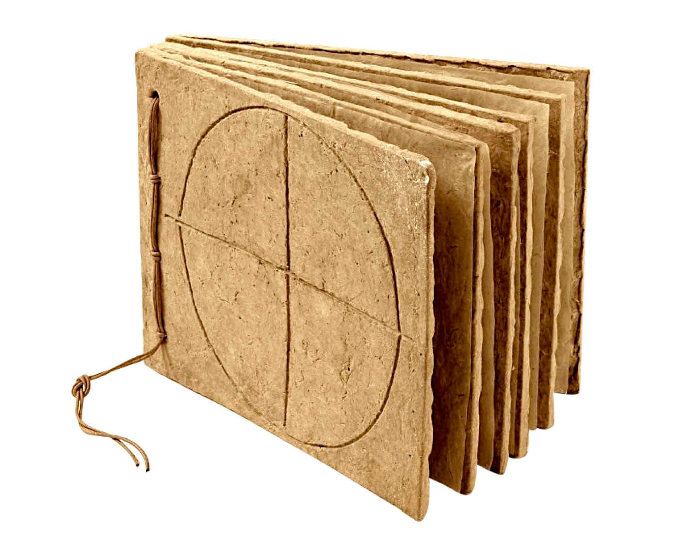 Flight Log, a bound book-like sculpture made from cast-paper leaves, by Zarina