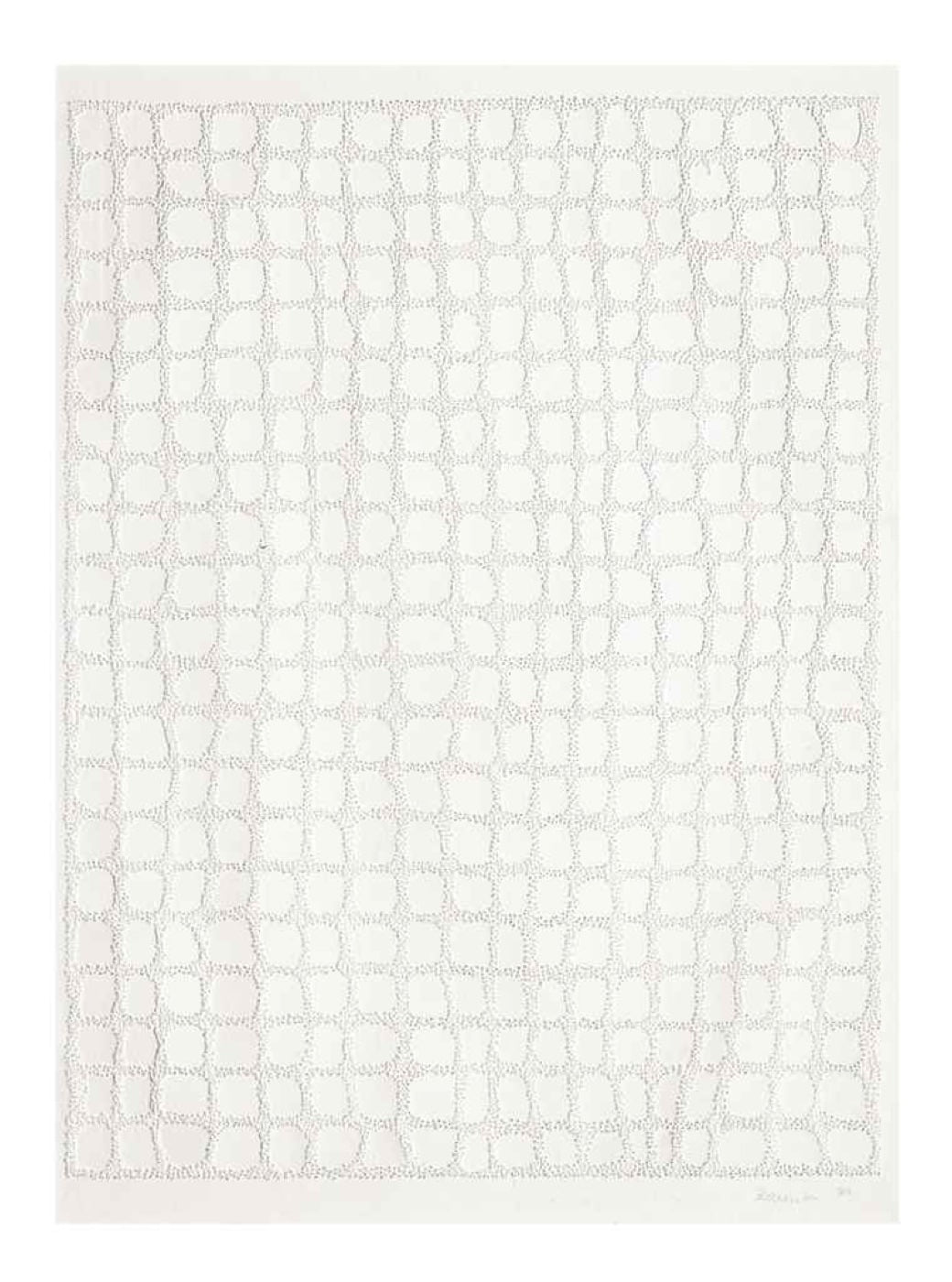 Untitled, 1978, a pale pin drawing whose dense punctures form an irregular rectangular mesh