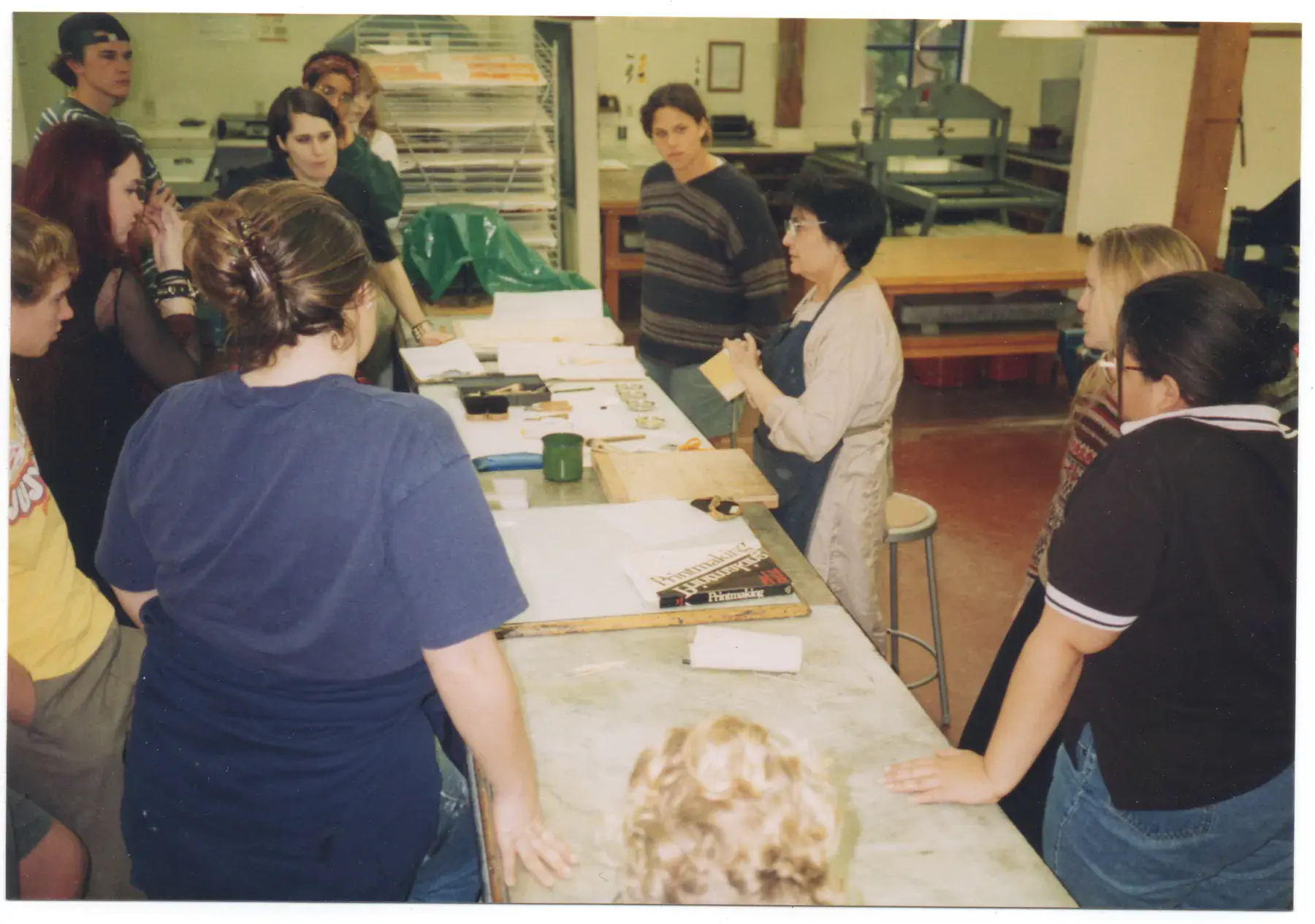 Zarina teaching printmaking in Santa Cruz